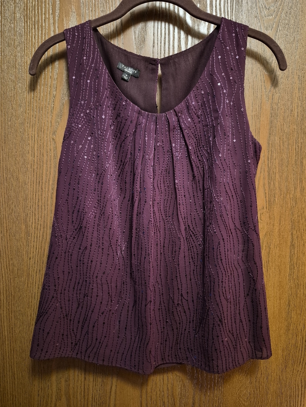 Talbots 100%Silk Fully Lined Plum Sleeveless Beaded Camisole Size 4 Excellent!